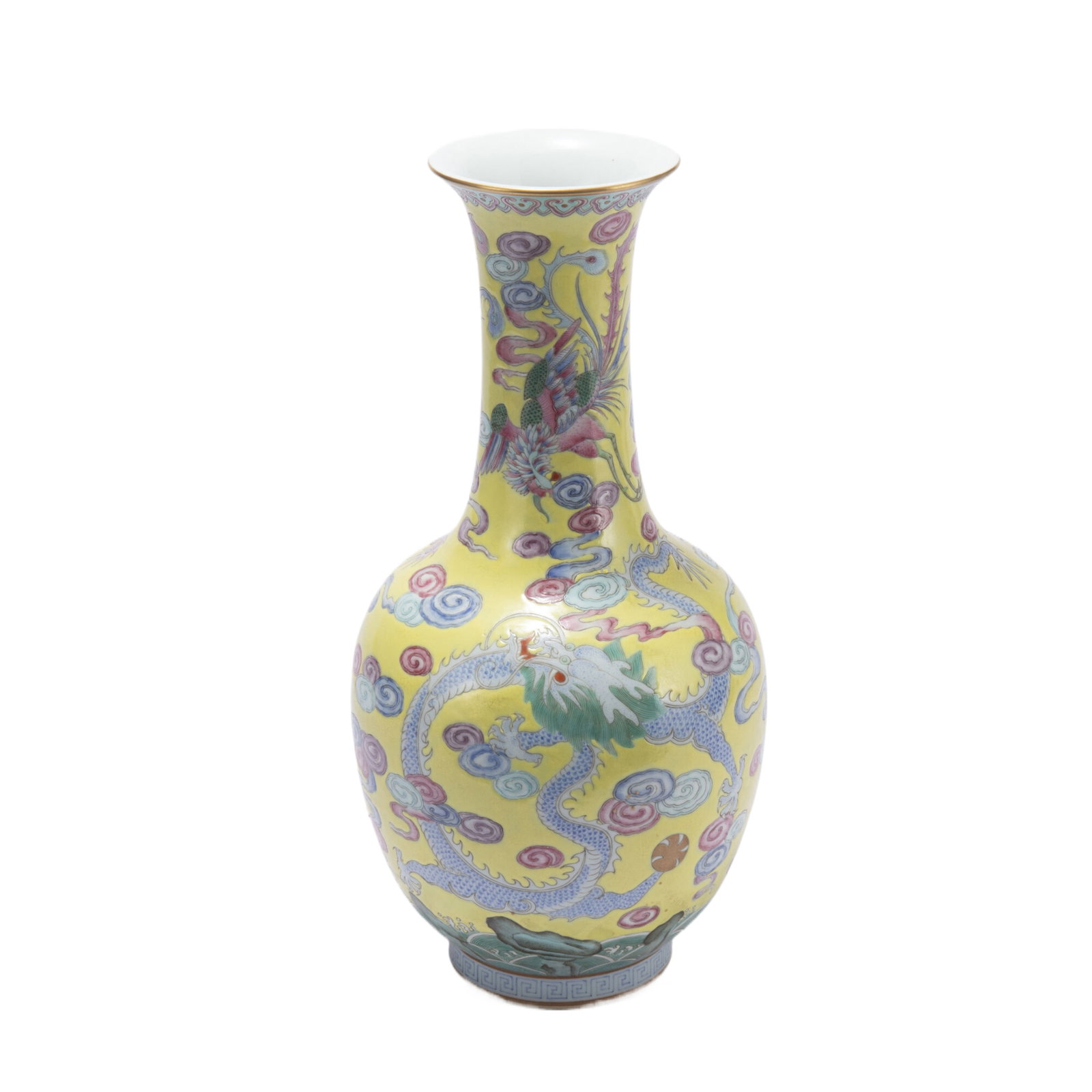A CHINESE FAMILLE ROSE DRAGON VASE: A CHINESE FAMILLE ROSE DRAGON VASE Well potted with a baluster-shaped body and painted with dragon amidst swirling clouds. Dimension: L. 13 cm. H. 13 cm. H. 23 cm. Weight 2300 grams.