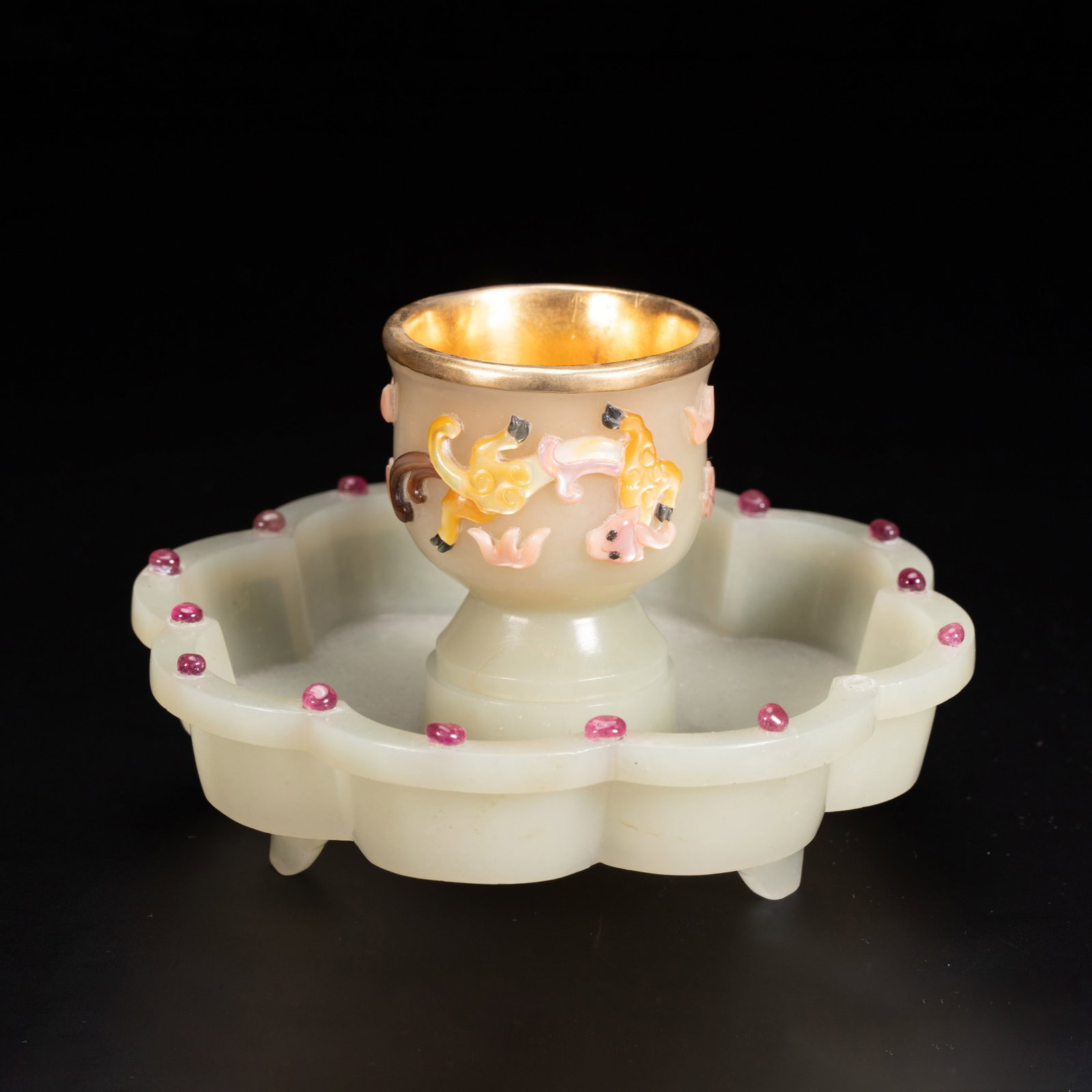 Chinese Hetian Jade Cup with Inlaid Gems and Enamel (1 of 10)