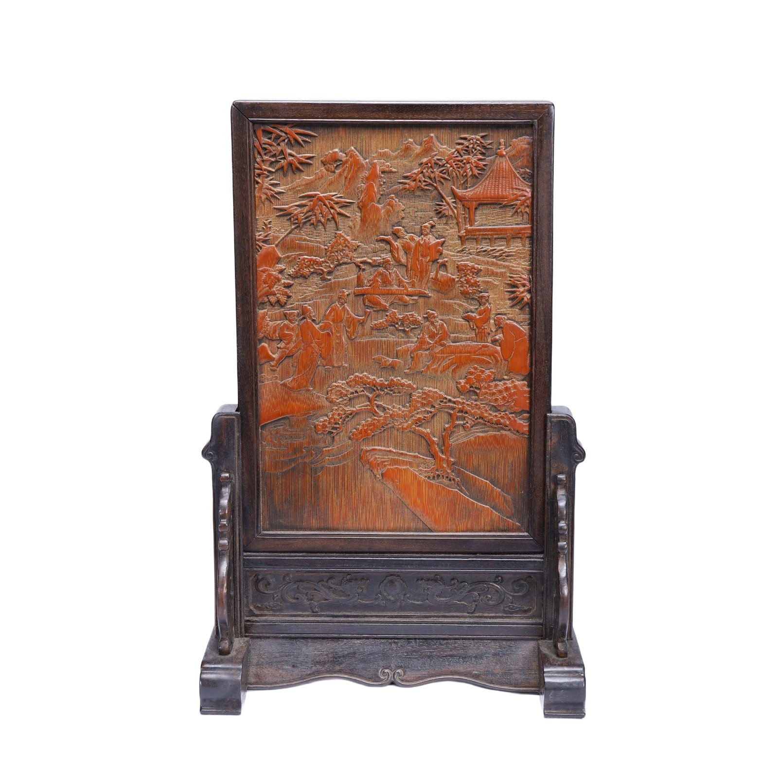 Chinese Carved Bamboo Table Screen with Wood Stand (1 of 9)