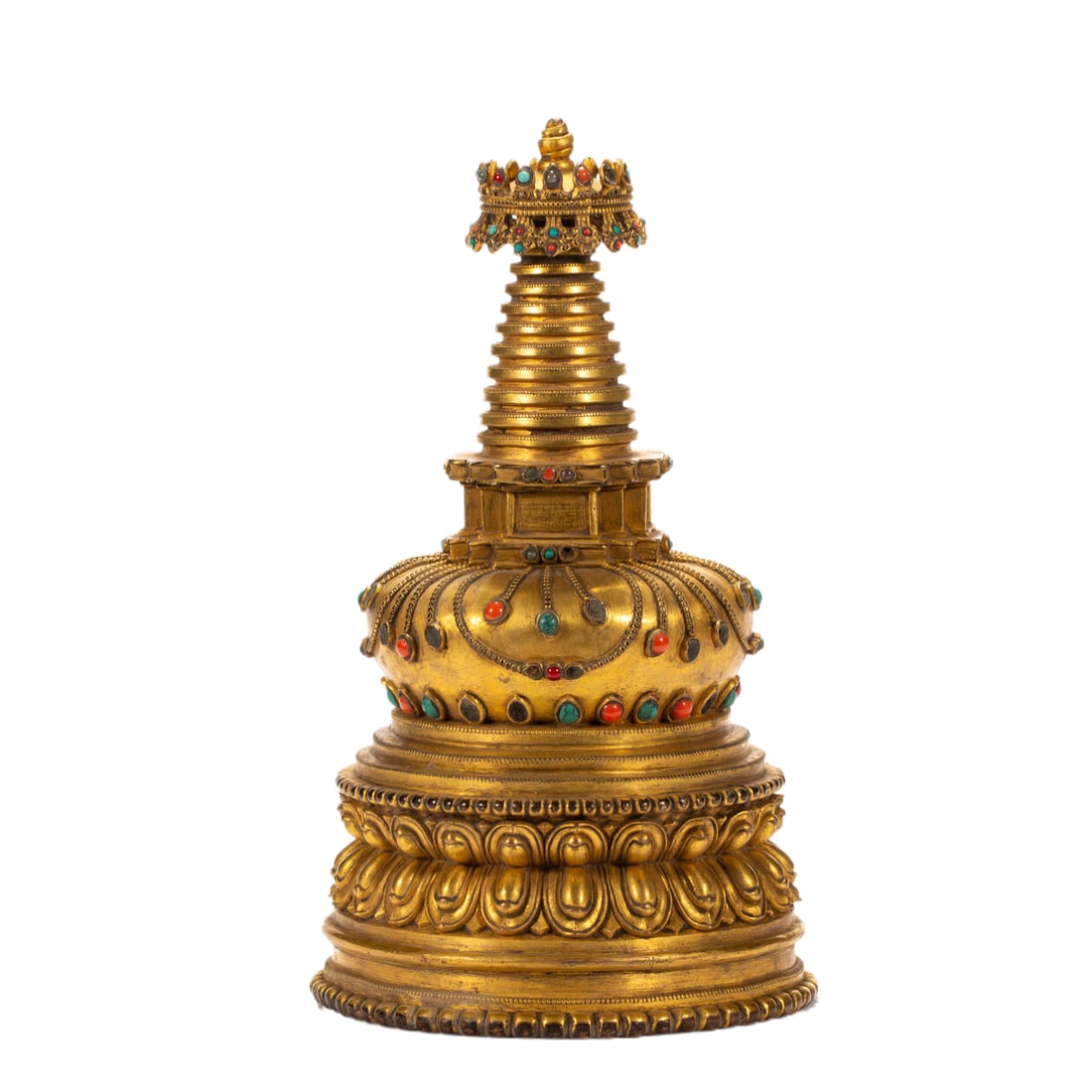 Chinese Gilt-Bronze Jewel-Inlaid Buddhist Stupa (1 of 9)