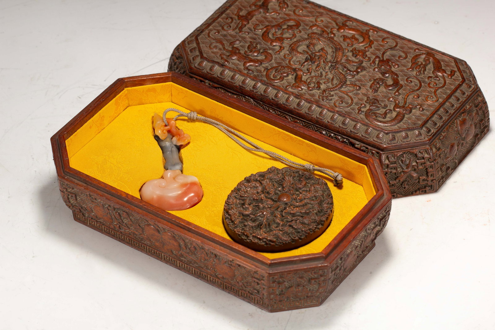 Chinese Huanghuali Wood Carved Box with Contents (1 of 9)
