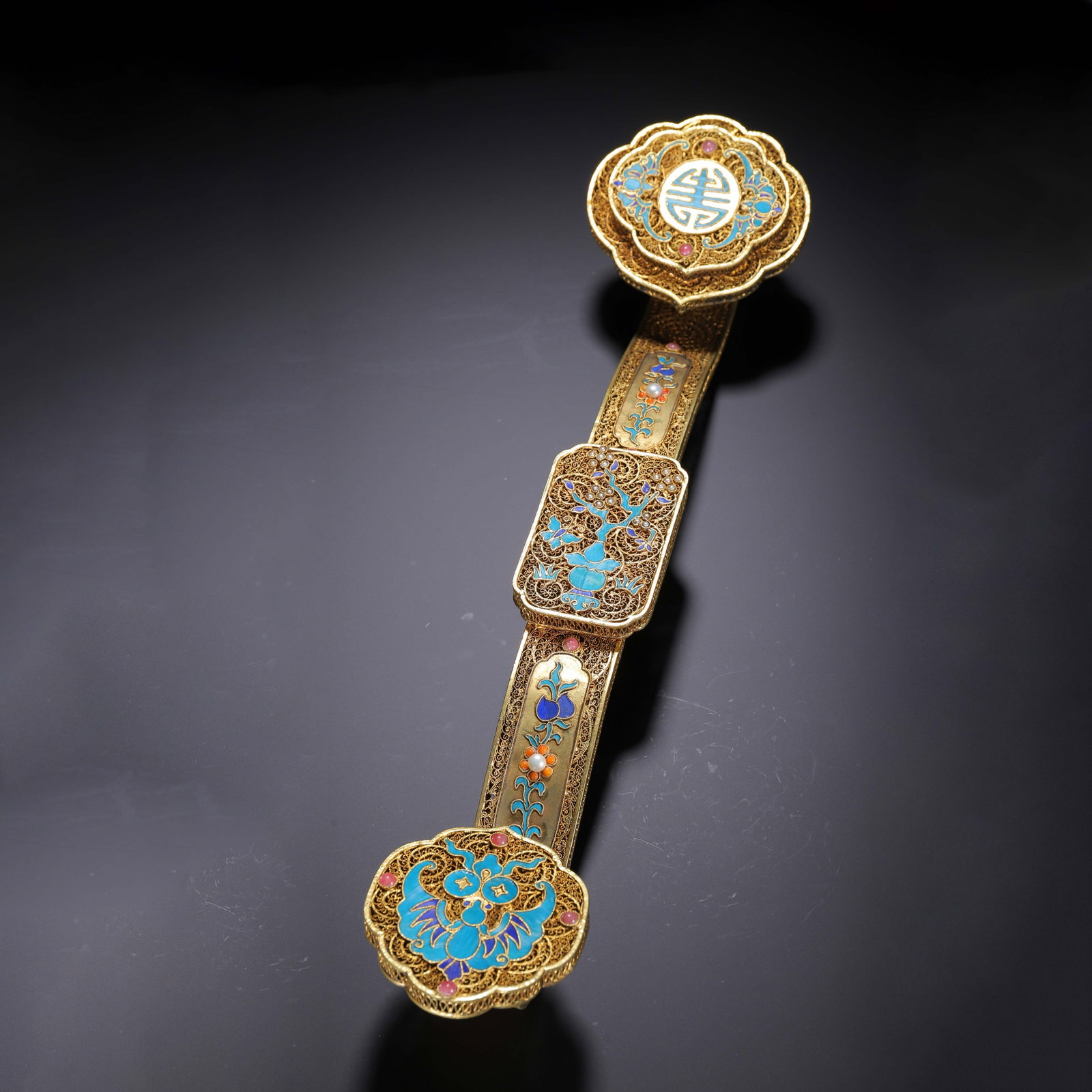 Chinese Gilt Filigree Enamel Ruyi Scepter (1 of 9)
