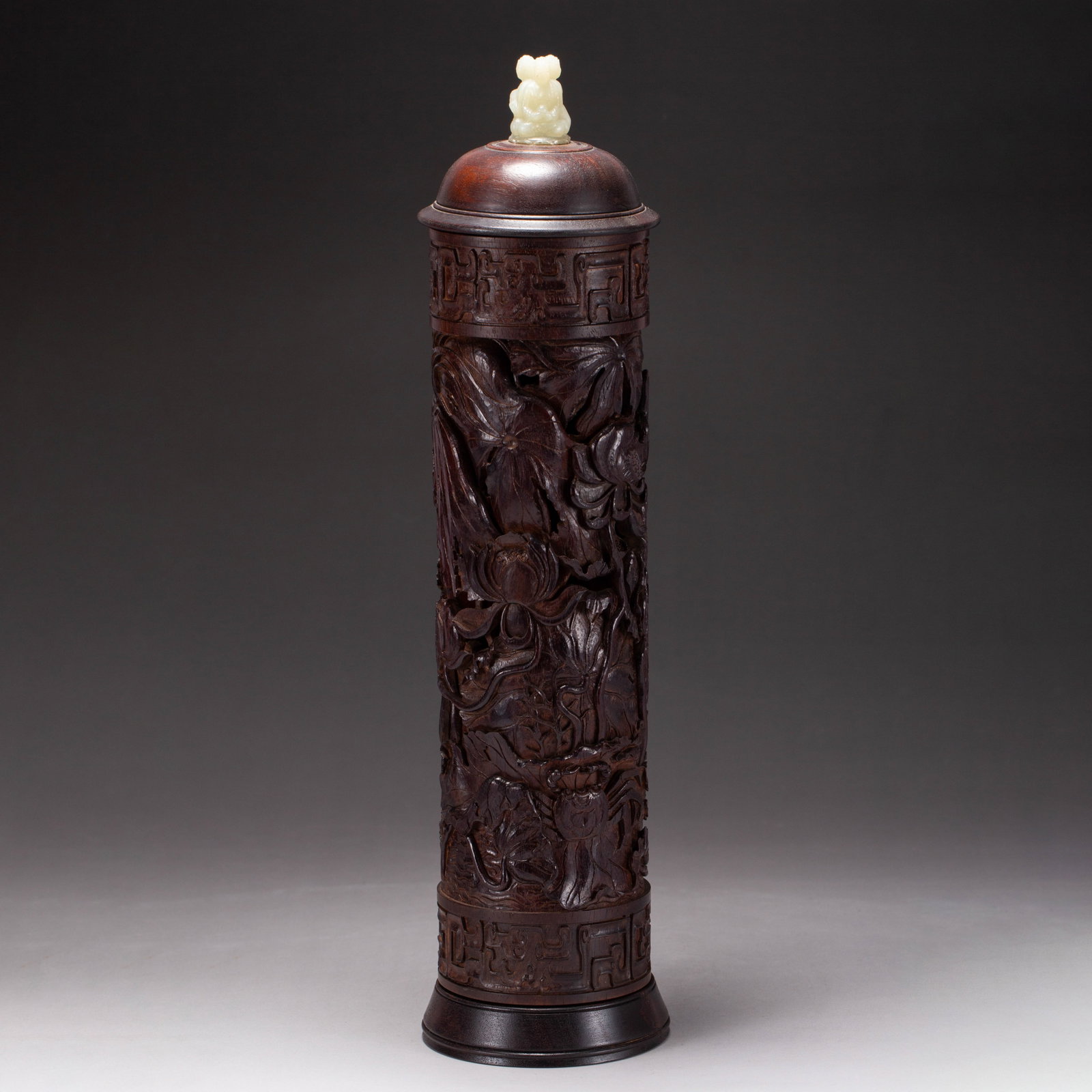 Chinese Zitan Wood Incense Holder with Jade Finial (1 of 9)
