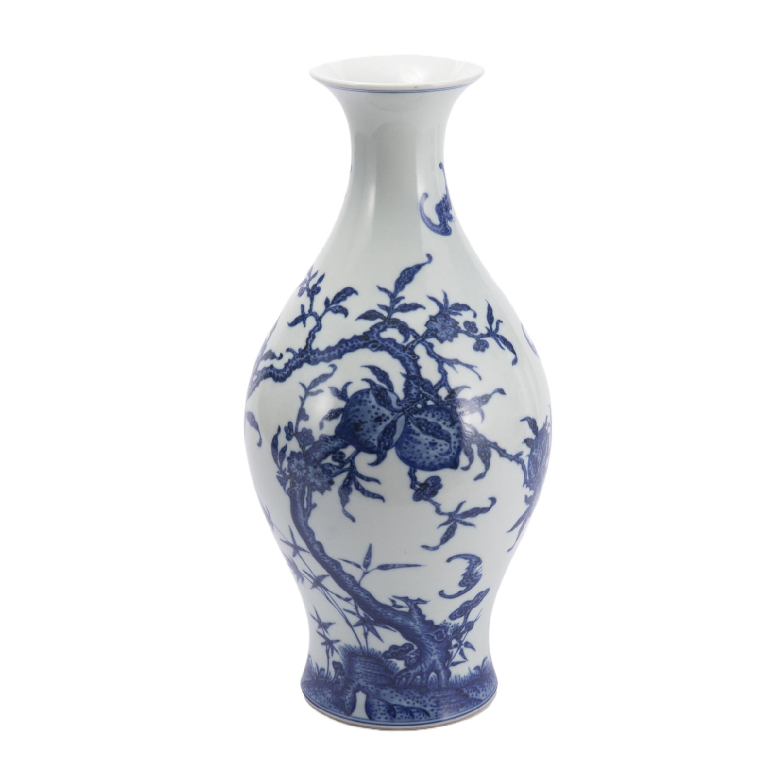 A CHINESE BLUE AND WHITE OLIVE SHAPE PEACHES VASE (1 of 10)