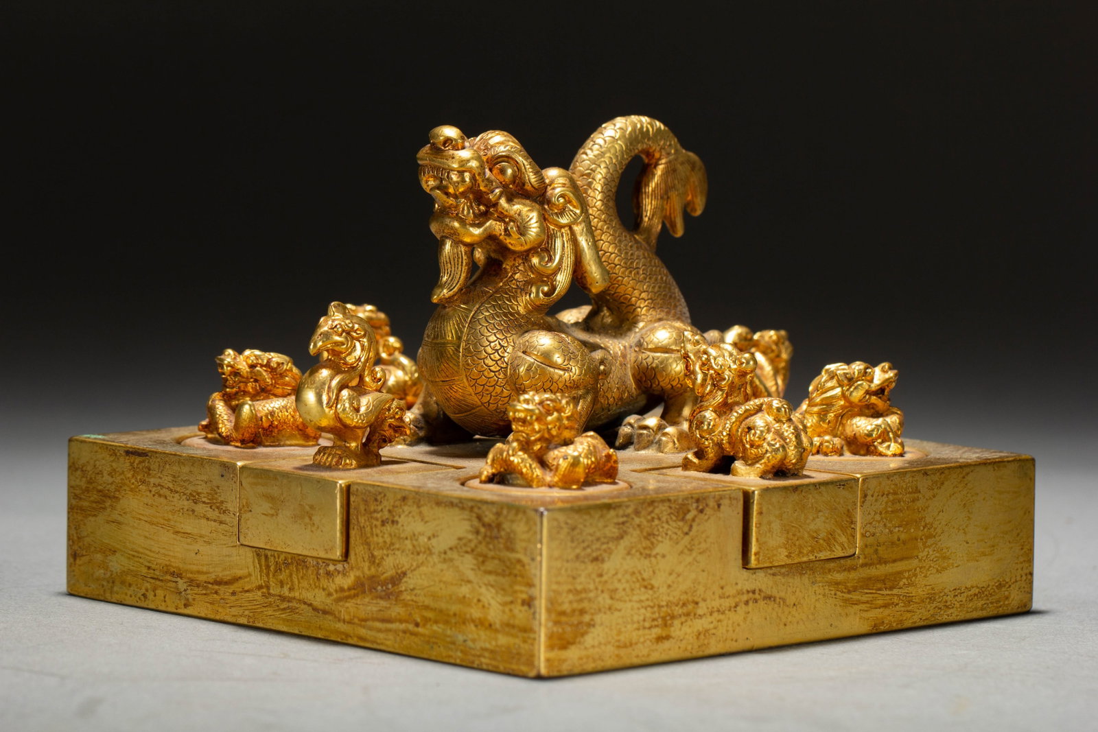 Chinese Gilt Bronze Dragon Seal Set (1 of 10)