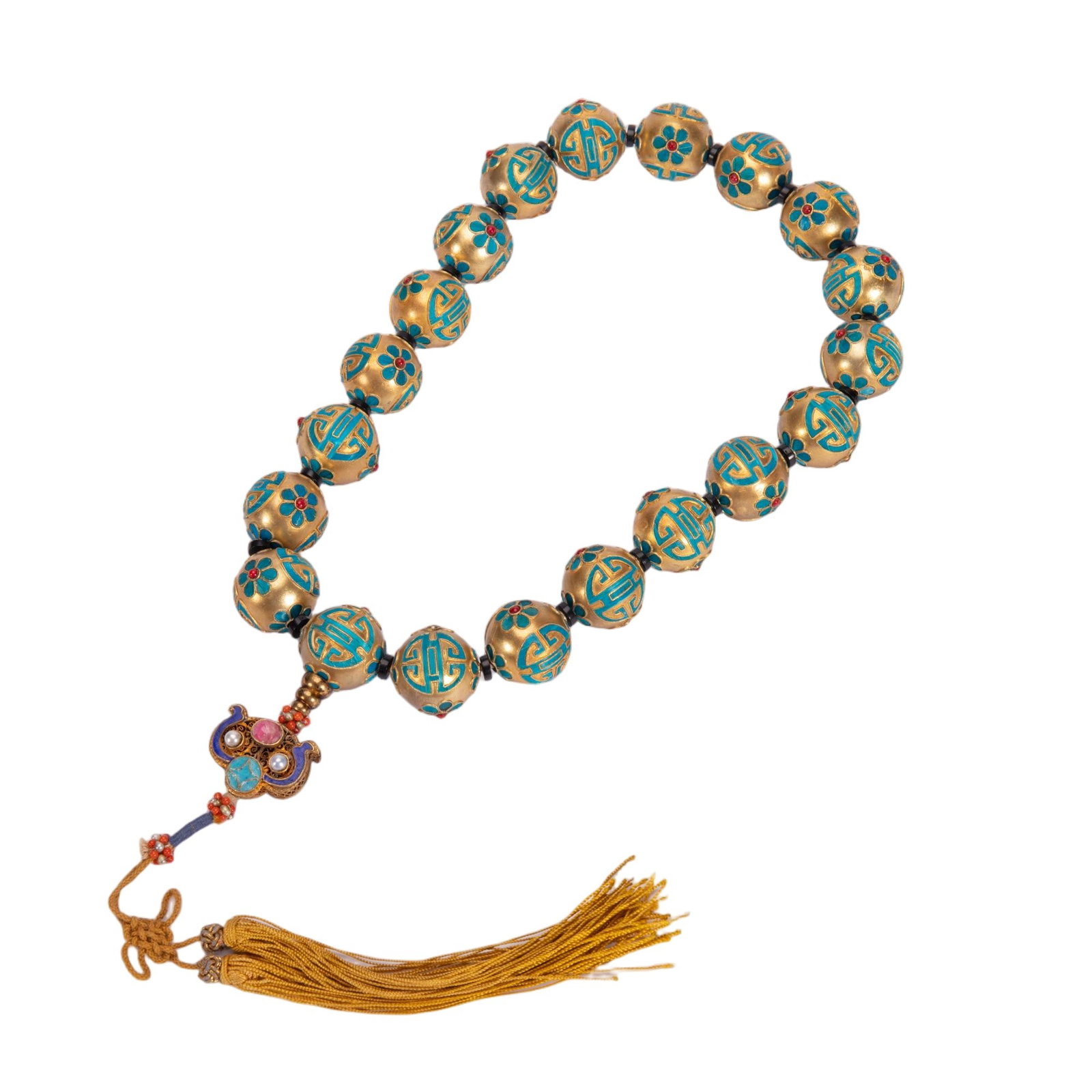 Chinese Kingfisher Feather Inlaid Prayer Beads (1 of 10)