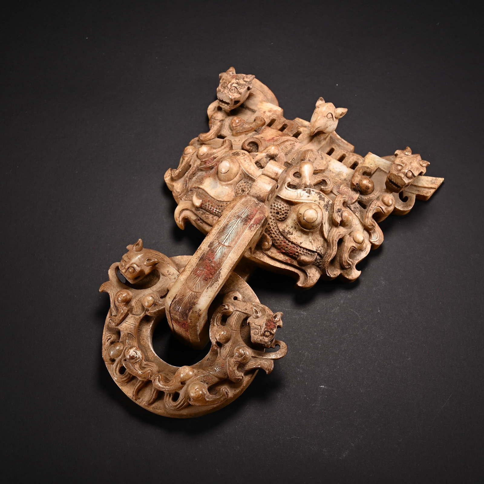 Chinese Hetian Jade Taotie Door Knocker Pendant (1 of 8)