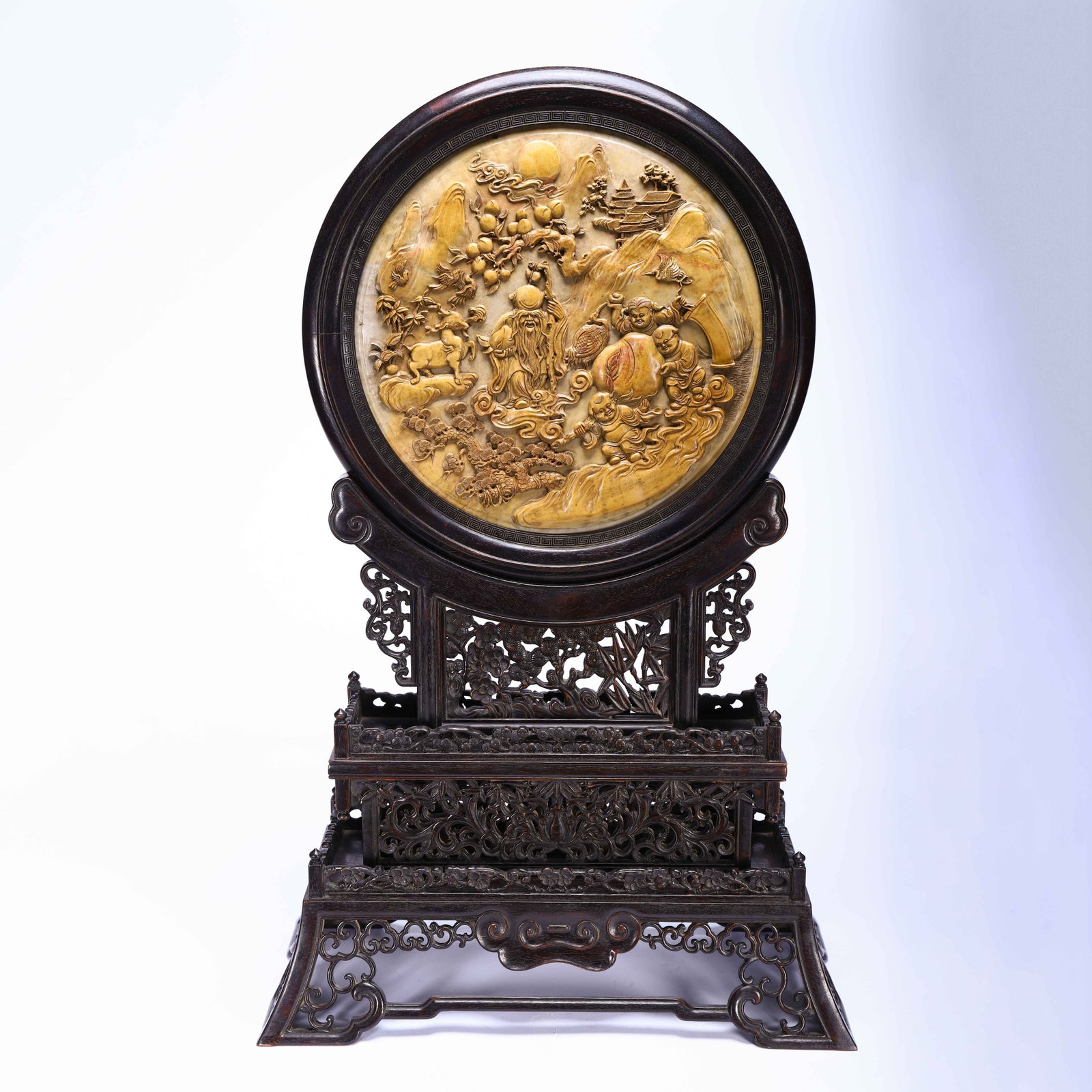 Chinese Zitan Wood Table Screen with Shoushan Stone Inlay (1 of 9)