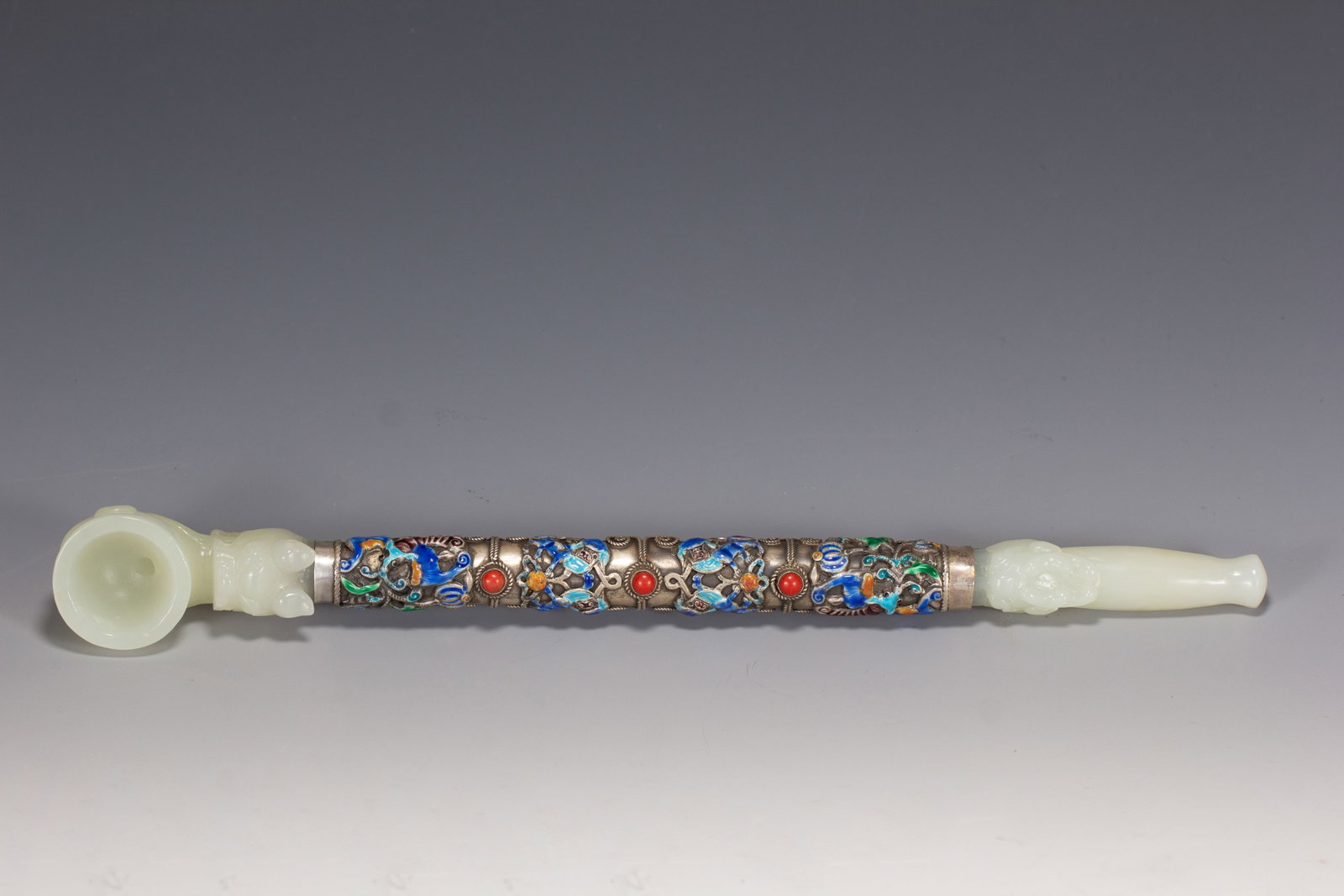 Chinese Enamel and Hetian Jade Pipe (1 of 8)