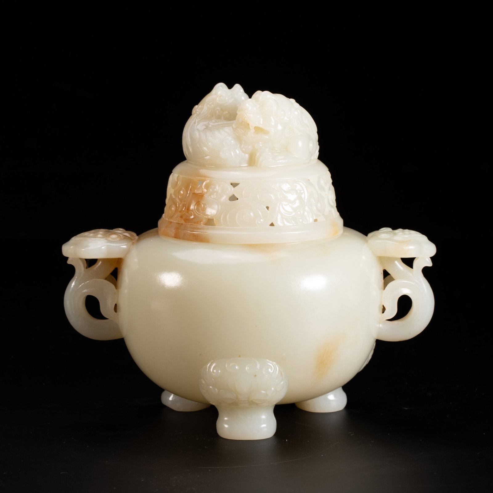 Chinese Hetian White Jade Tripod Censer with Cover (1 of 9)