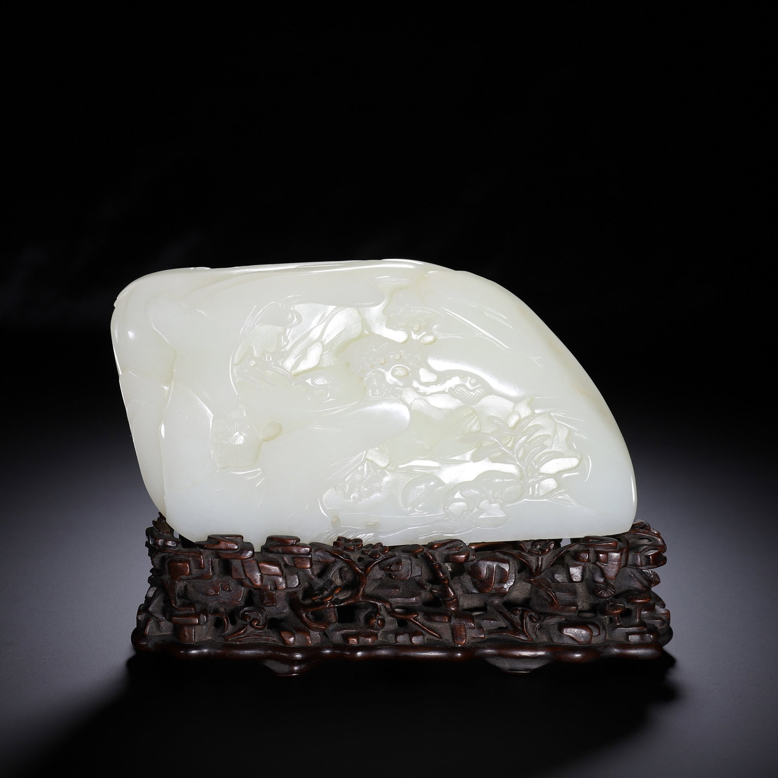 Chinese Hetian White Jade Mountain Carving with Stand (1 of 9)