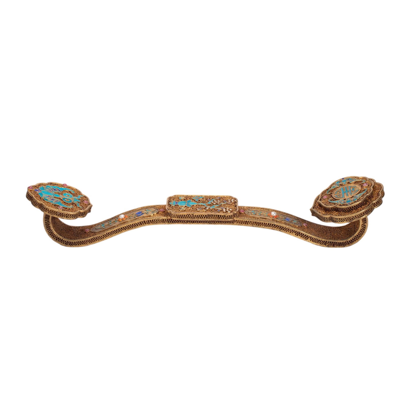 Chinese Kingfisher Feather Inlaid Filigree Ruyi Scepter (1 of 10)