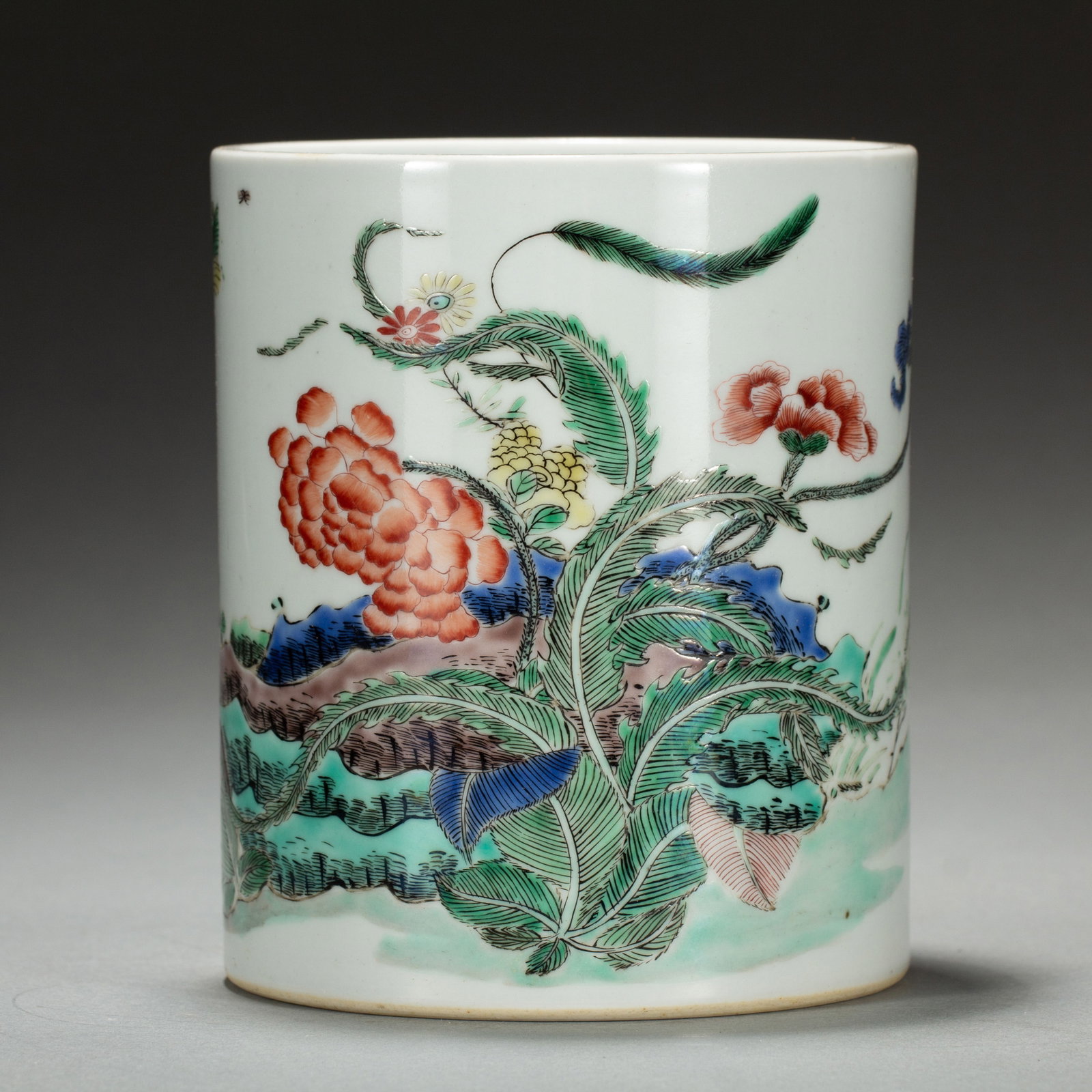 Chinese Wucai Floral Porcelain Brush Pot (1 of 7)