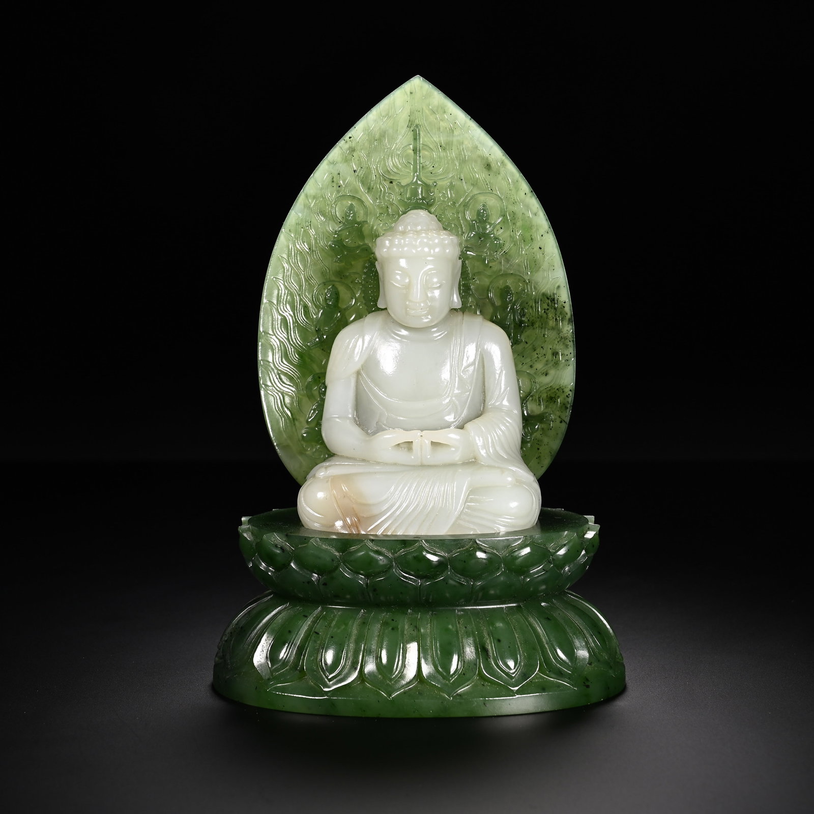 Chinese White & Spinach Jade Buddha Statue (1 of 10)