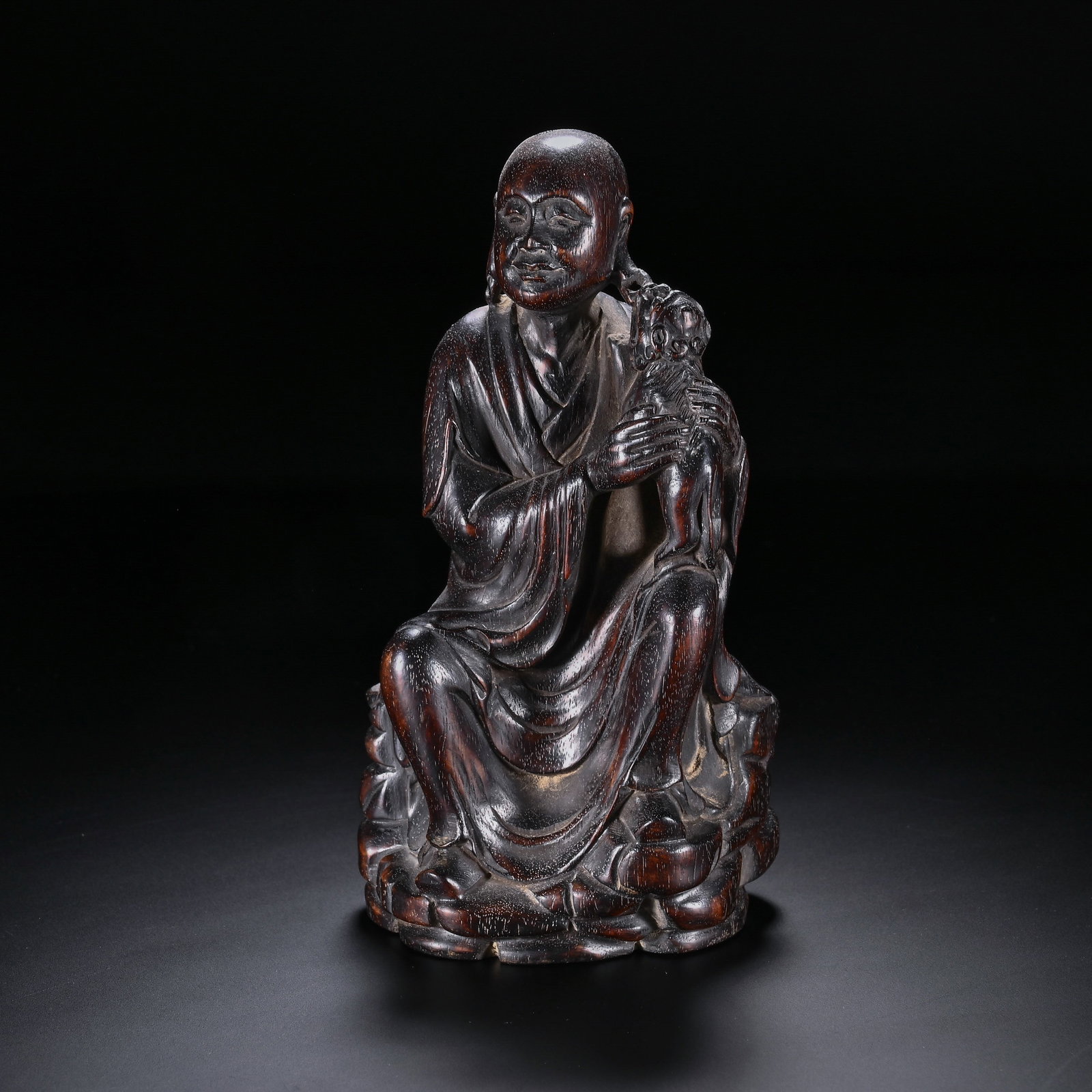 Chinese Zitan Wood Carved Luohan Ornament (1 of 8)