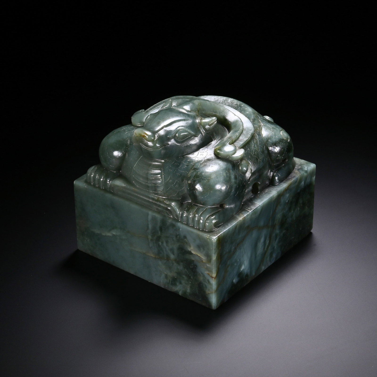 Chinese Hetian Green Jade Mythical Beast Seal (1 of 8)