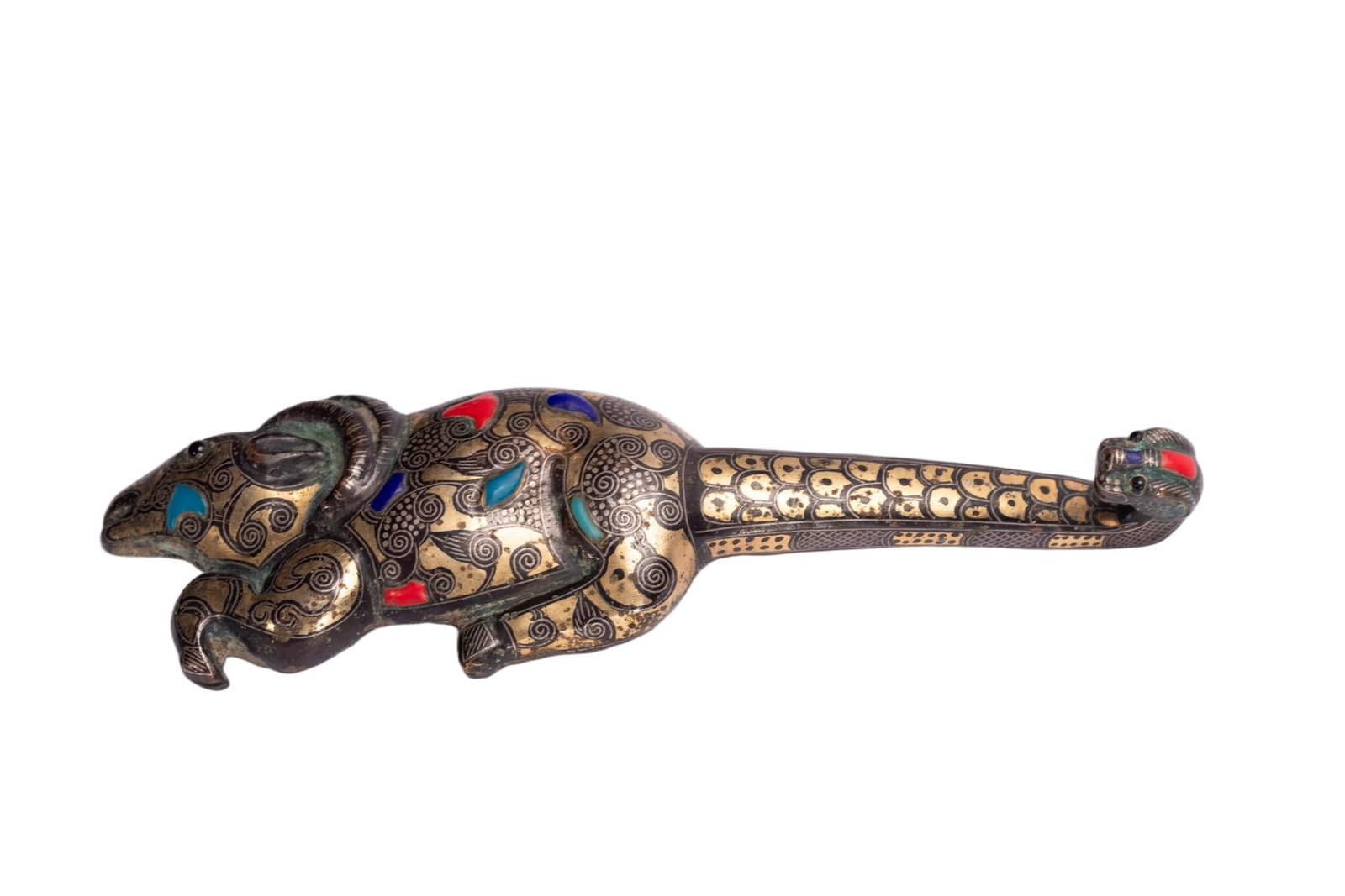 Chinese Gold and Silver Inlaid Bronze Belt Hook (1 of 7)