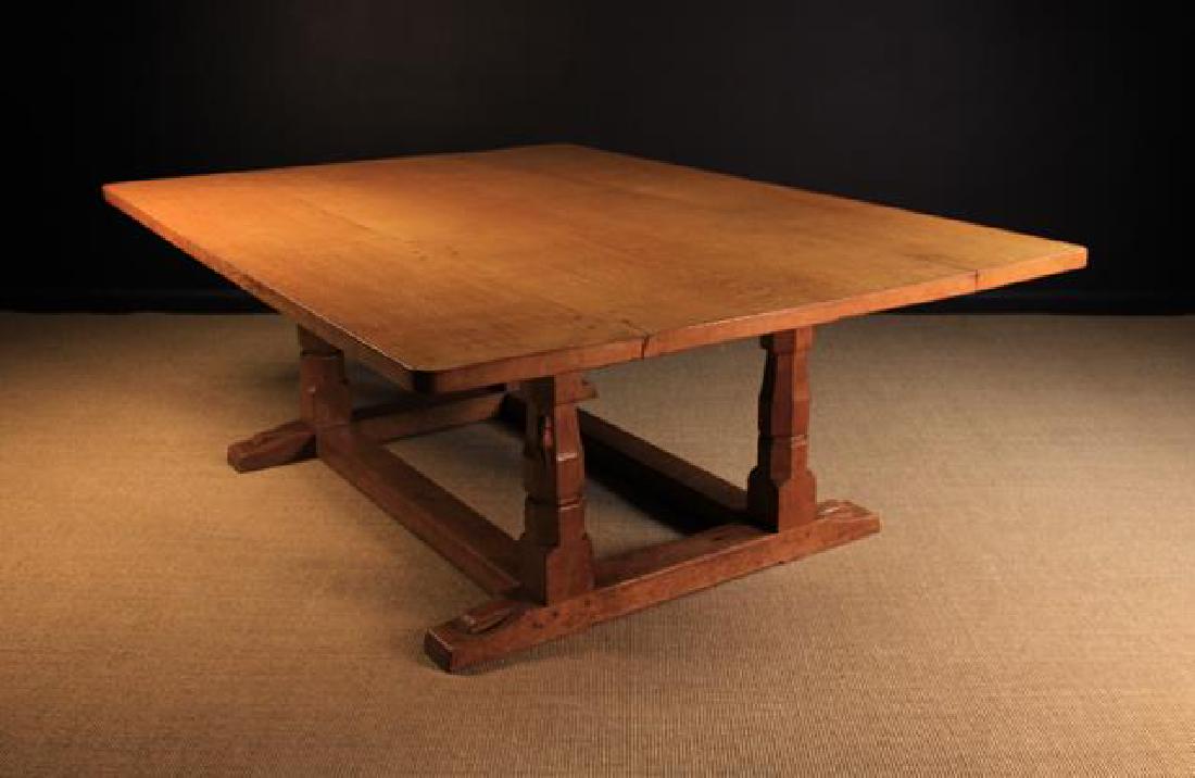 A Large & Impressive Oak Robert ''Mouseman'' Thompson: A Large & Impressive Oak Robert ''Mouseman'' Thompson Boardroom/Dining Table. The rectangular top measuring 59 in (150 cm) x 82 ¾ in (210 cm) raised on two pairs of octagonal baluster supports on sle