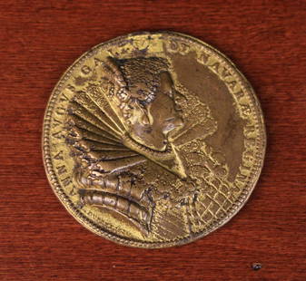 A Gilt Bronze Medal cast with the busts of Louis XII: A Gilt Bronze Medal cast with the busts of Louis XII and Anne of Austria, by Guillaume Dupré 1620. 6 cm diameter