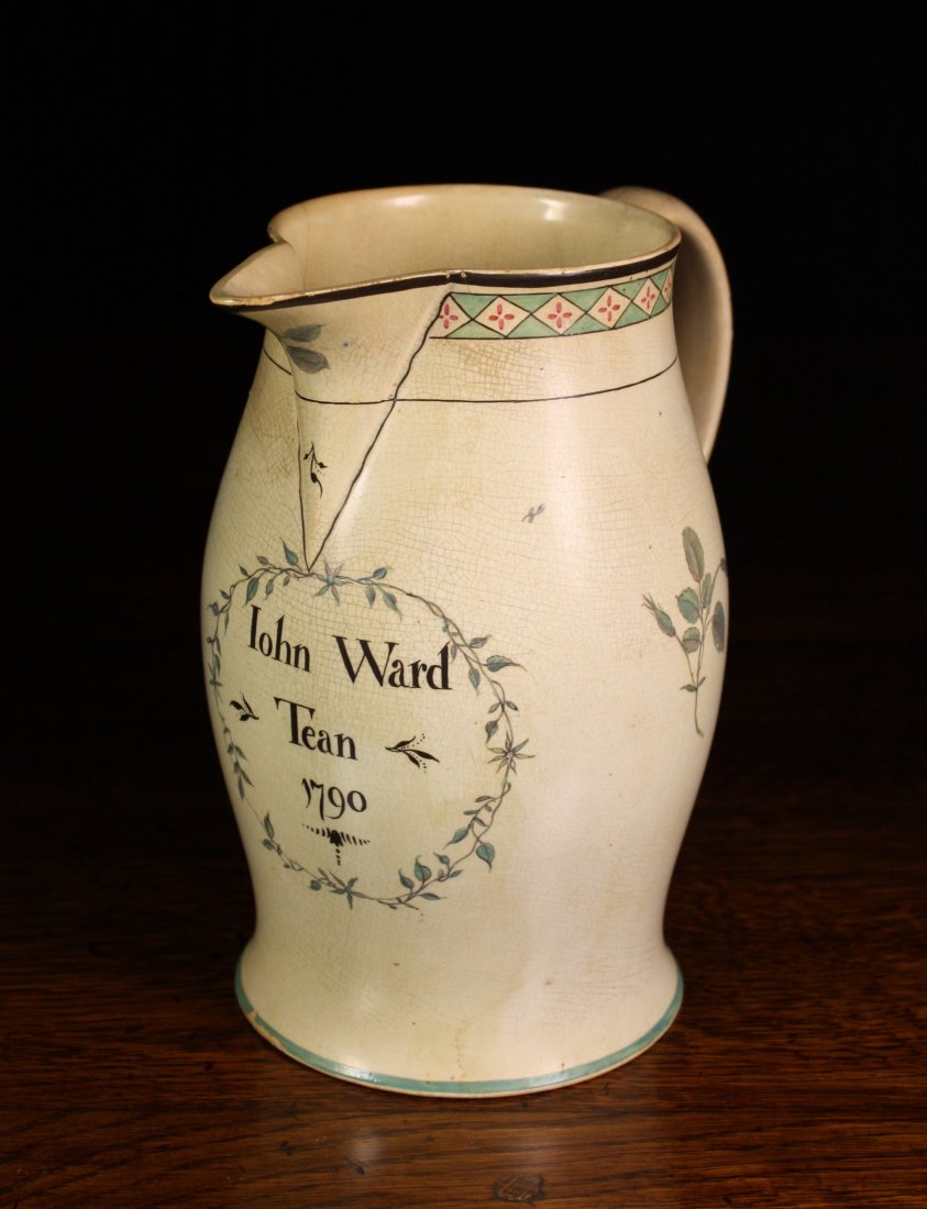 An 18th Century Staffordshire Jug painted with the: An 18th Century Staffordshire Jug painted with the inscription 'John Ward, 1790'. 8¼ ins (21 cms).