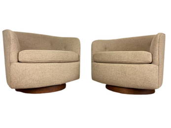 Pair of Milo Baughman Swivel Rocking Lounge Chairs