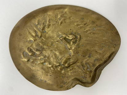 Ant Nouveau Brass Mermaid Pin Tray: 7" x 5.5". Solid Brass.