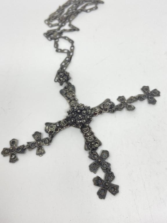 Signed Mexican Sterling Yalalag Cross & Chain (1 of 9)
