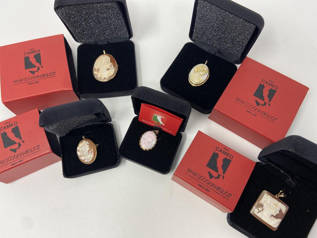 (5) 14K Mounted Italian Cameo Pin/ Pendants (1 of 16)
