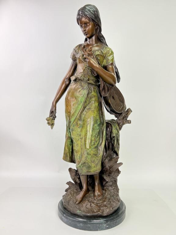 After H. Moreau 29" Bronze Statue Girl w Mandolin (1 of 14)