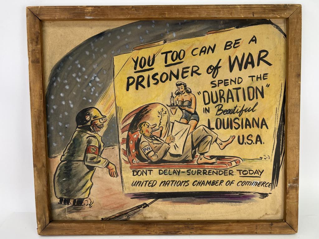 Folk Art WW2 Louisiana POW Camp Watercolor (1 of 9)