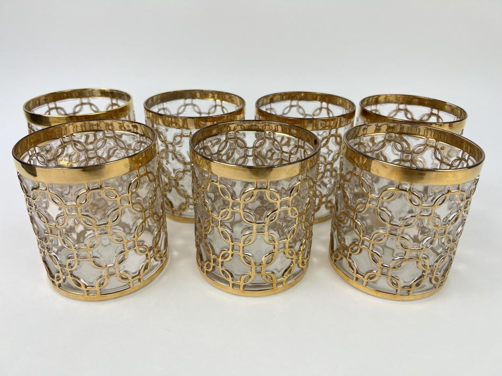 (7) MCM Imperial Glass Gold Link Rocks Glasses (1 of 7)