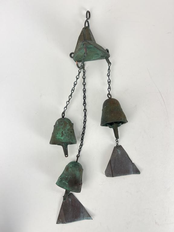 Paolo Soleri Bronze for Arcosanti Wind Bell Chimes: 18" L. Missing one of the wind catchers.