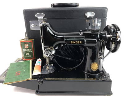 Singer Featherweight Portable Sewing Machine 221-1: W/ Case. Tested and Works