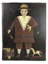 Arthur Glazier Folk Art Painting of Boy w Dog