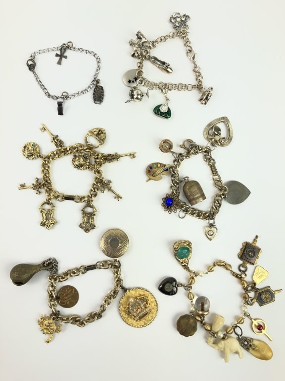 Vintage Charm Bracelet Lot: Mixed charm bracelets. Sterling & More.