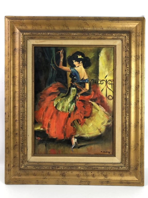 K. Whitney Flamenco Dancer Oil On Canvas Painting: 24" x 20" Frame Size. Signed K. Whitney.