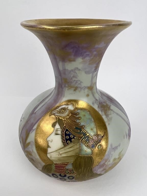 Riessner, Stellmacher & Kessel, Amphora Vase: 6.5" H. Impressed oval AMPHORA and 474 marks visible on base. Marked made in Austria on vase. Very nice condition.
