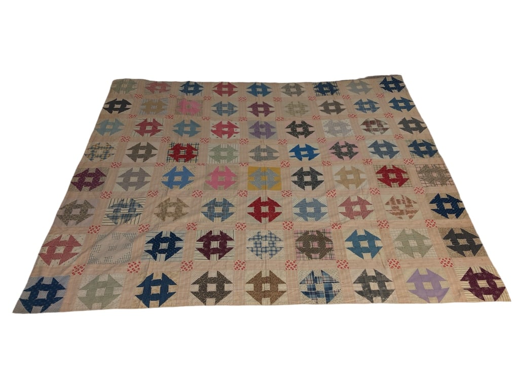 Vintage Quilt: Shows some wear. 71 inches x 80 inches (R6)