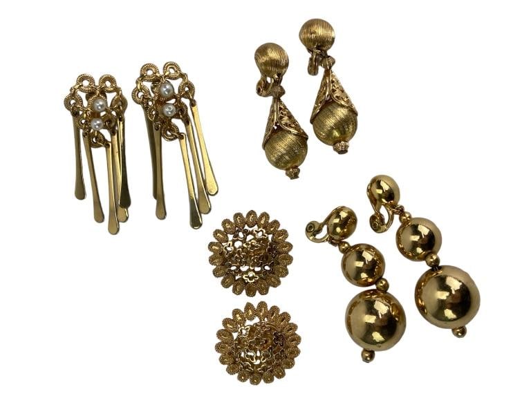 Gold Tone Earrings Lot - Monet & Others: Mixed gold tone earrings.