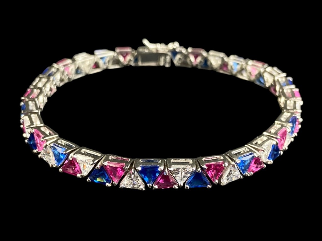 Ross Simons 925 Silver Tennis Bracelet w Colored (1 of 3)