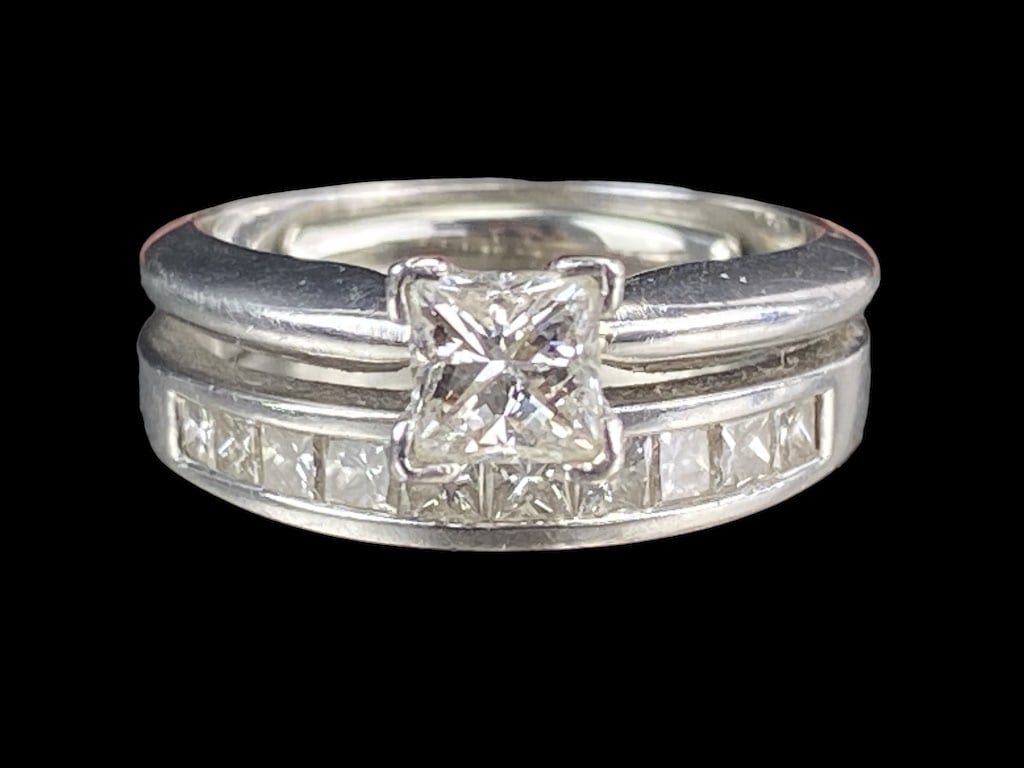 Platinum 5mm Princess Cut Diamond Ring Set 8.36g (1 of 11)