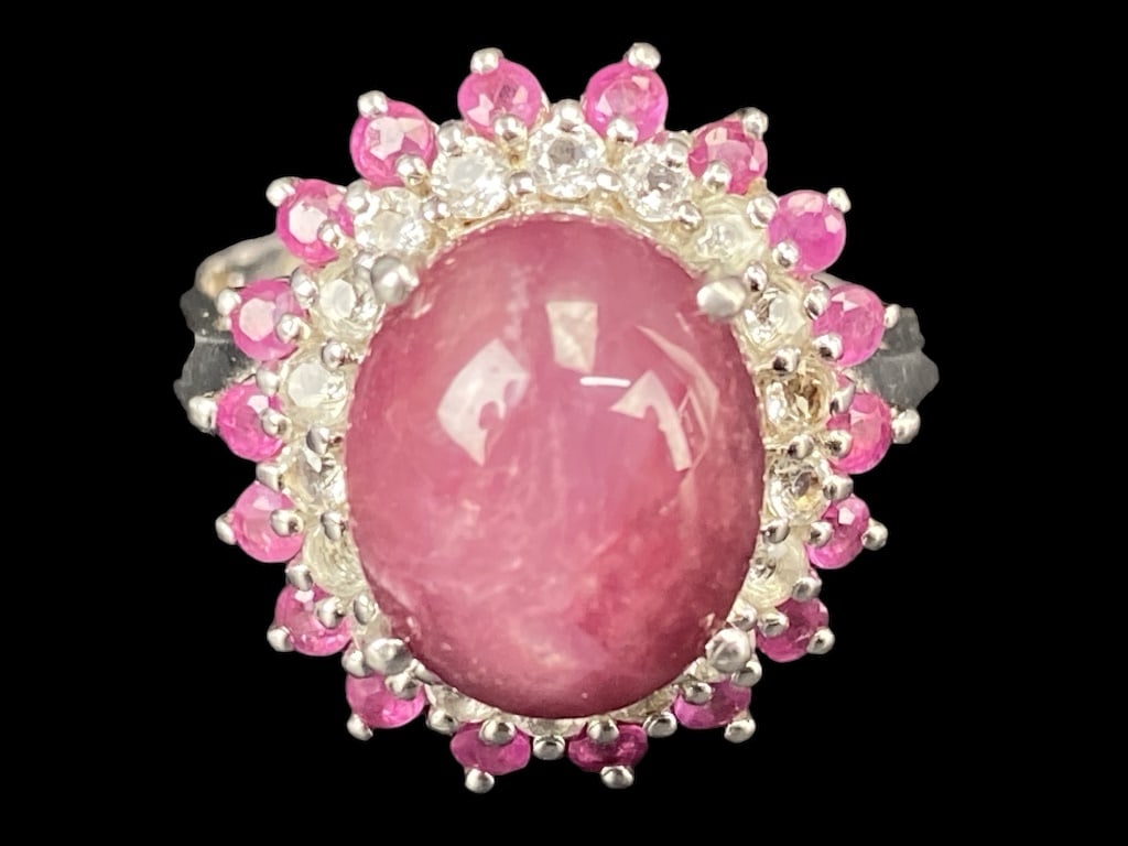Star Burst Ruby Ring w/ Topaz & Pink Sapphire 925 (1 of 9)