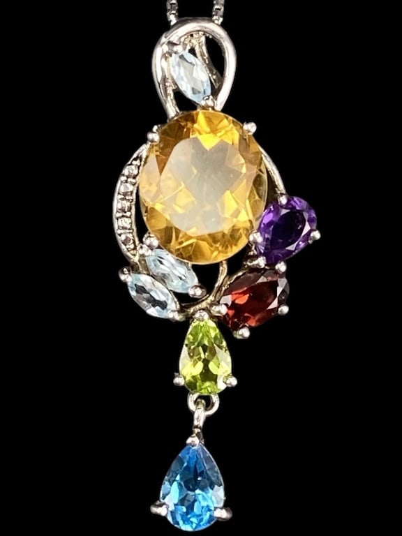 Multi Colored Gemstone 925 Marked Necklace (1 of 8)