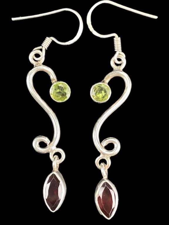Artisan Made 925 Marked Peridot & Garnet Earrings (1 of 5)