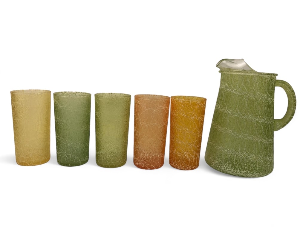 MCM Spaghetti String Glass Pitcher & 5 Glasses (1 of 9)