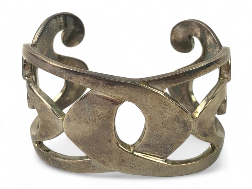 Modernist Design Sterling Cuff Bracelet Signed WM (1 of 5)
