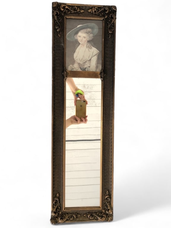 Antique Trumeau Mirror w Victorian Print (1 of 8)