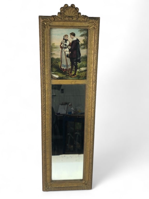 Antique Trumeau Mirror with Print (1 of 6)