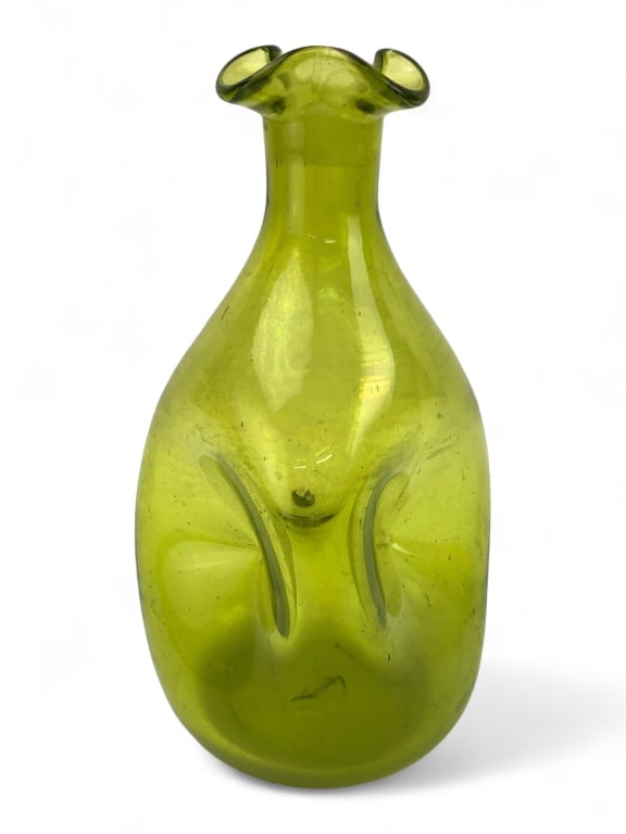 MCM Blenko Style Green Pinch Art Glass Decanter (1 of 5)