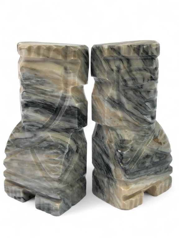 (2) Vintage Mexican Aztec Carved Stone Onyx (1 of 8)